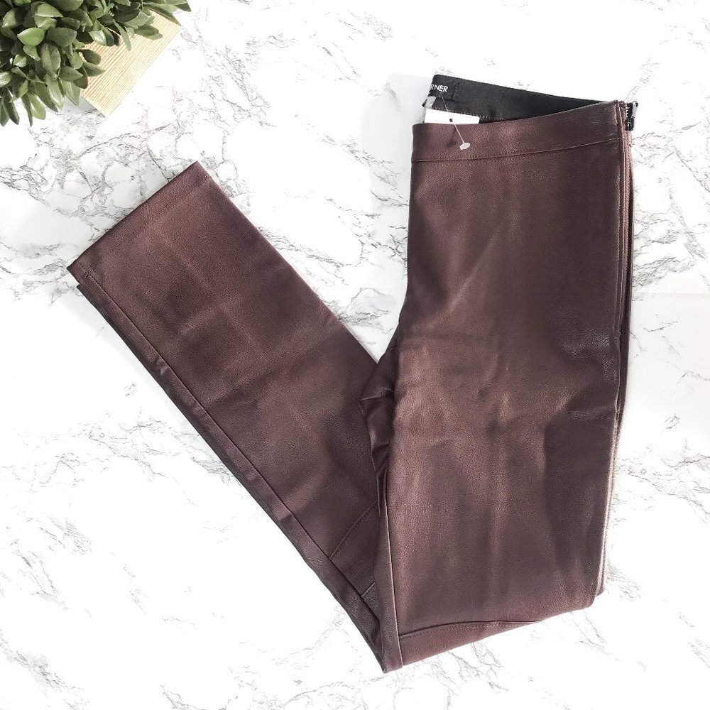 David Lerner Maroon color Faux Leather Pants NWT